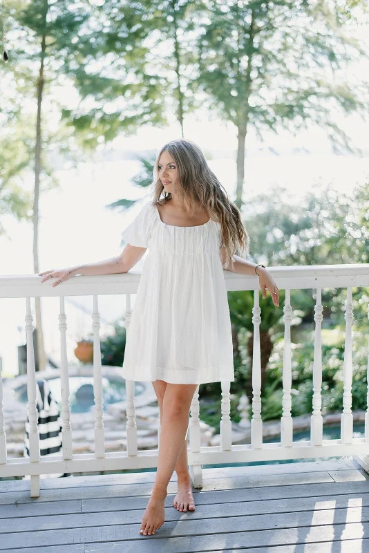 White Textured Babydoll Dress